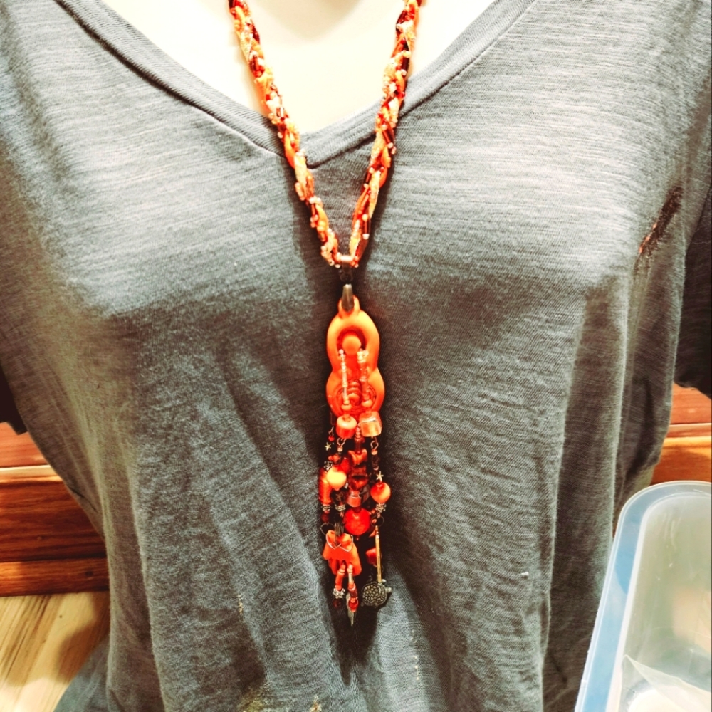 Beautiful Handmade Polymer Clay Goddess Necklace with charms